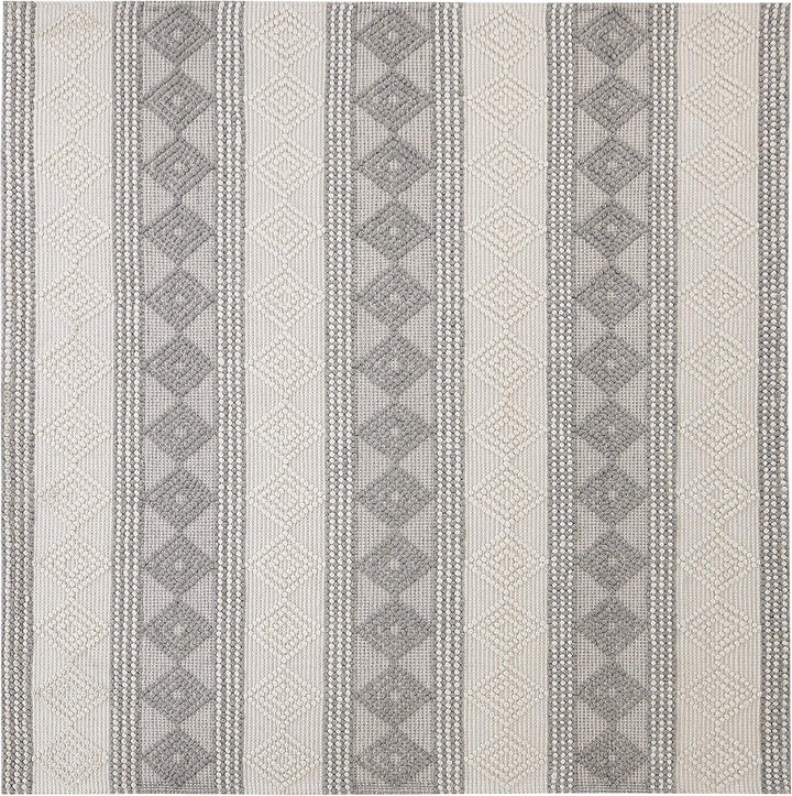 Teppich Wolle beige/grau mit geometrischem Muster quadratisch 200x200 cm Bozova