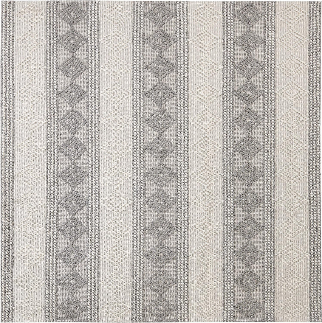 Teppich Wolle beige/grau mit geometrischem Muster quadratisch 200x200 cm Bozova