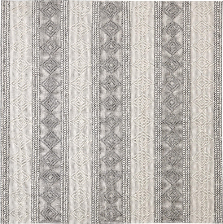 Teppich Wolle beige/grau mit geometrischem Muster quadratisch 200x200 cm Bozova