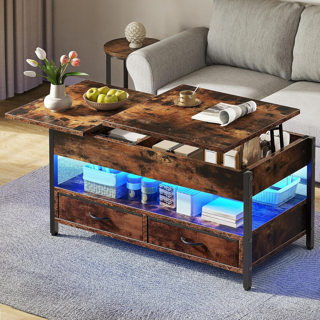 YITAHOME Couchtisch Höhenverstellbar, Wohnzimmertisch mit Verstecktem Ablagefach für für Wohnzimmer,