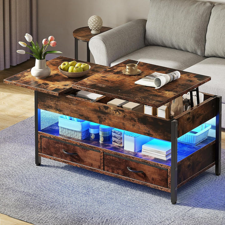 YITAHOME Couchtisch Höhenverstellbar, Wohnzimmertisch mit Verstecktem Ablagefach für für Wohnzimmer,