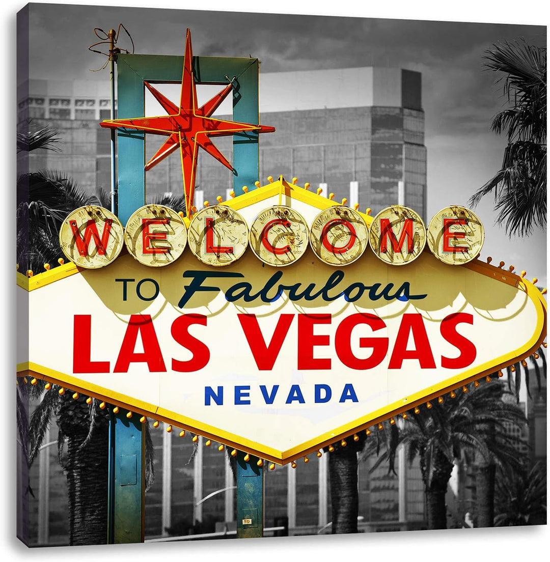 Pixxprint Ortseingangsschild Las Vegas als Leinwandbild/Grösse: 70x70 cm/Wandbild/Kunstdruck/fertig