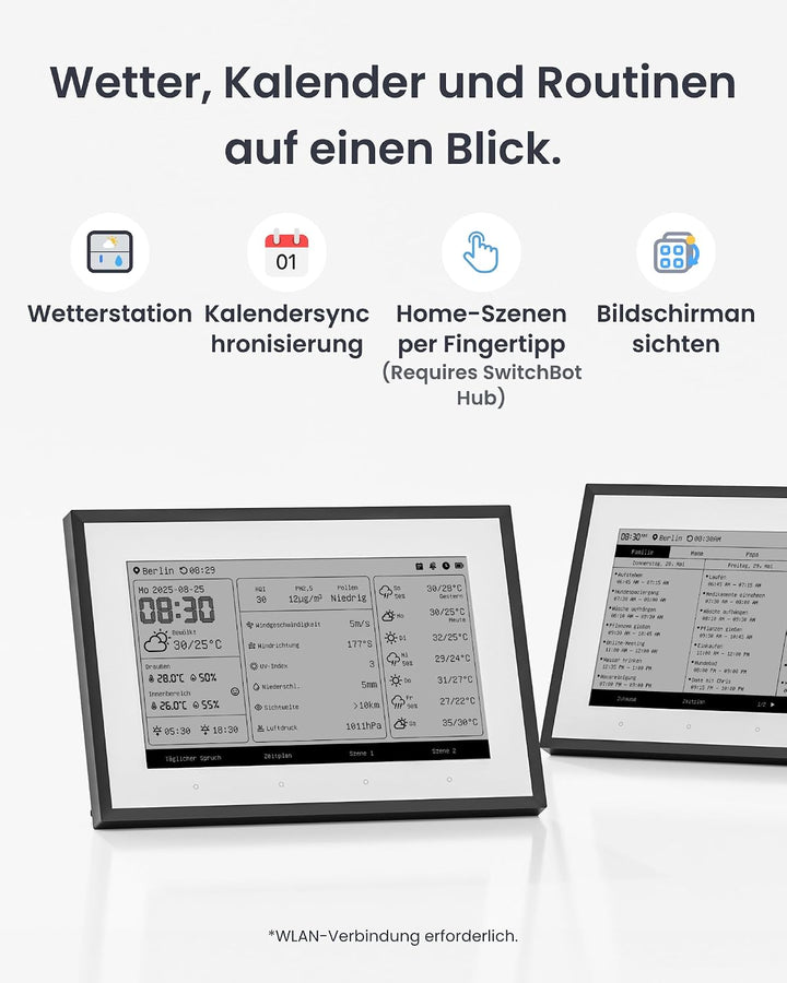 SwitchBot Smartes E-Ink-Home-Dashboard, 7,5" kabelloser Monitor für Innen-/Aussentemperatur und Luft