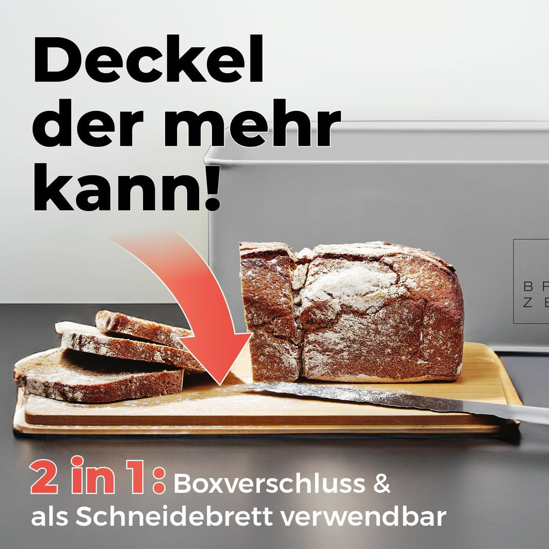 Lumaland Cuisine Brotkasten | Brotdose aus Metall mit Bambus Deckel | Brotbox rechteckig 30,5 x 23,5