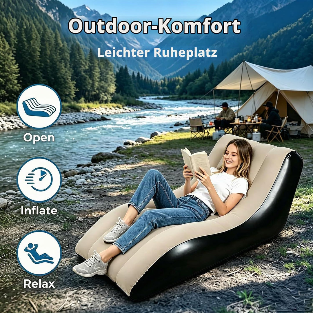Aufblasbares Sofa, Aufblasbare Couch mit beflockter Oberfläche, Wasserdichtes Luftsofa, Sessel aufbl