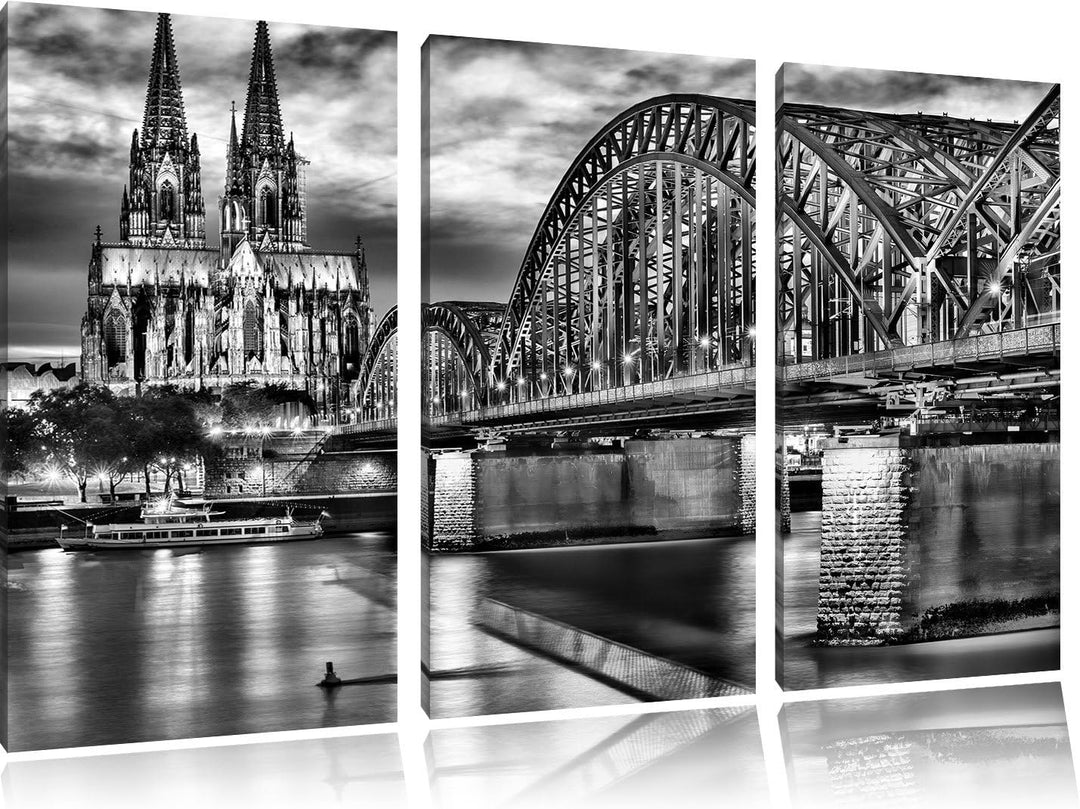 Pixxprint Hohenzollernbrücke bei Nacht als Leinwandbild/Grösse: 3 Teilig (120x80) cm/Wandbild/Kunstd