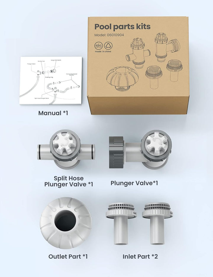 POOLHACKER Poolfilter-Set (Kolbenventil, Kolbenventil, Abzweigrohr, Abluftsieb, 1 ¼ Zoll, Einlassdüs