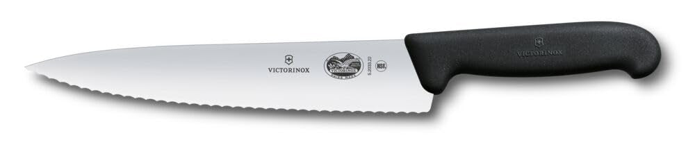 Victorinox Fibrox Kochmesser mit Wellenschliff, Breites Universalmesser für Fleisch, Gemüse und Obst