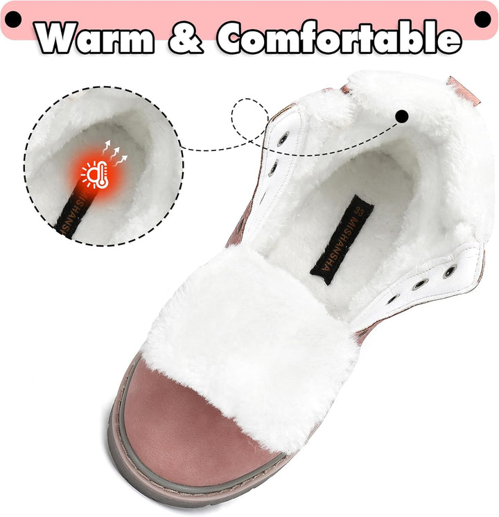 Mishansha Kinder Schnürstiefel Warme Gefüttert Winterschuhe für Jungen Mädchen Gr.24-38 31 EU Rosa,