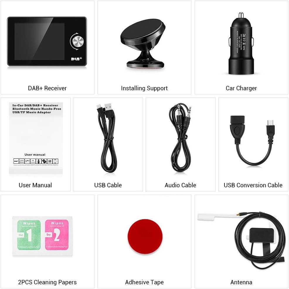 LEXXSON DAB Adapter für Autoradio | 2.8" buntes Display Radioadapter, tragbares DAB Transmitter Digi