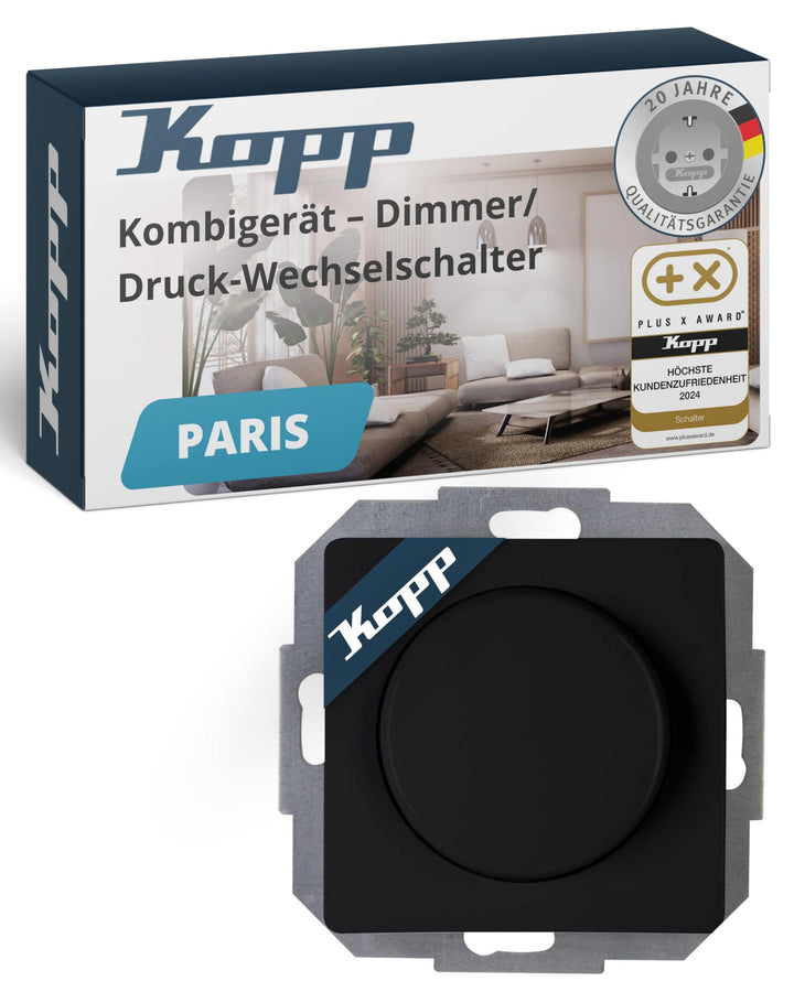 Kopp Paris Druck-Wechsel-Dimmer, Kombigerät, LED-Dimmer, für Glüh-Lampen, 230V Halogenlampen, Phasen