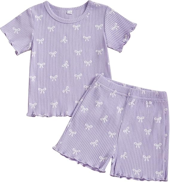 Kleinkind Baby Mädchen Sommer Kleidung Rüsche Gerippt Strick Kurze Ärmel Niedliche Schleife T-Shirt
