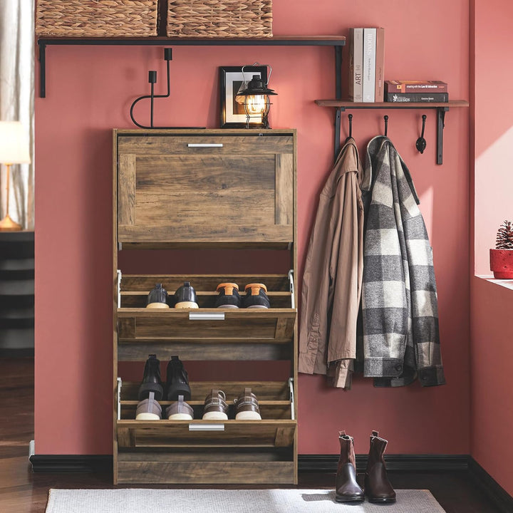 SoBuy Schuhschrank schmal Schuhkipper mit 3 Klappen – Platzsparendes Schuhregal geschlossen mit höhe