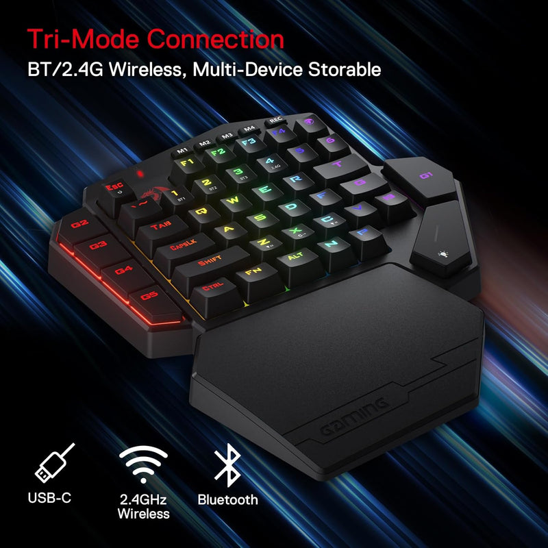 Redragon K585 DITI Drahtlose mechanische Einhandtastatur, Braune Schlter, 42 Tasten 2.4Ghz RGB 40% G