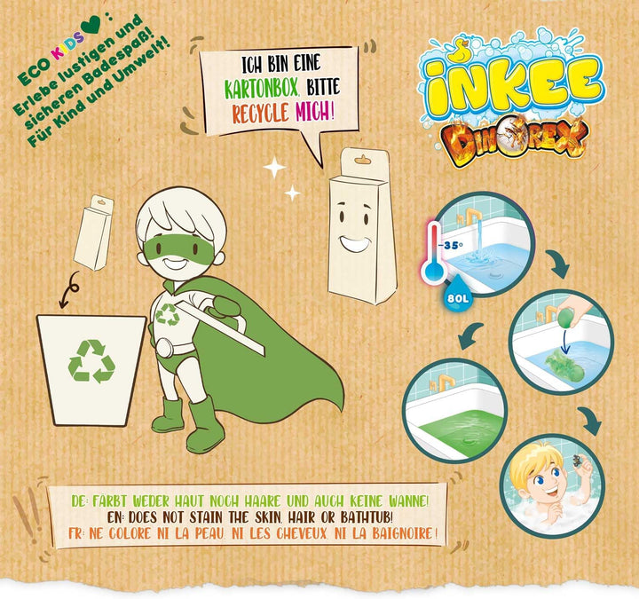 INKEE Geschenkbox DINO mit 6 Kinder Badebomben, enthält 6 verschiedene Dinosaurier Spielzeug zum Sam