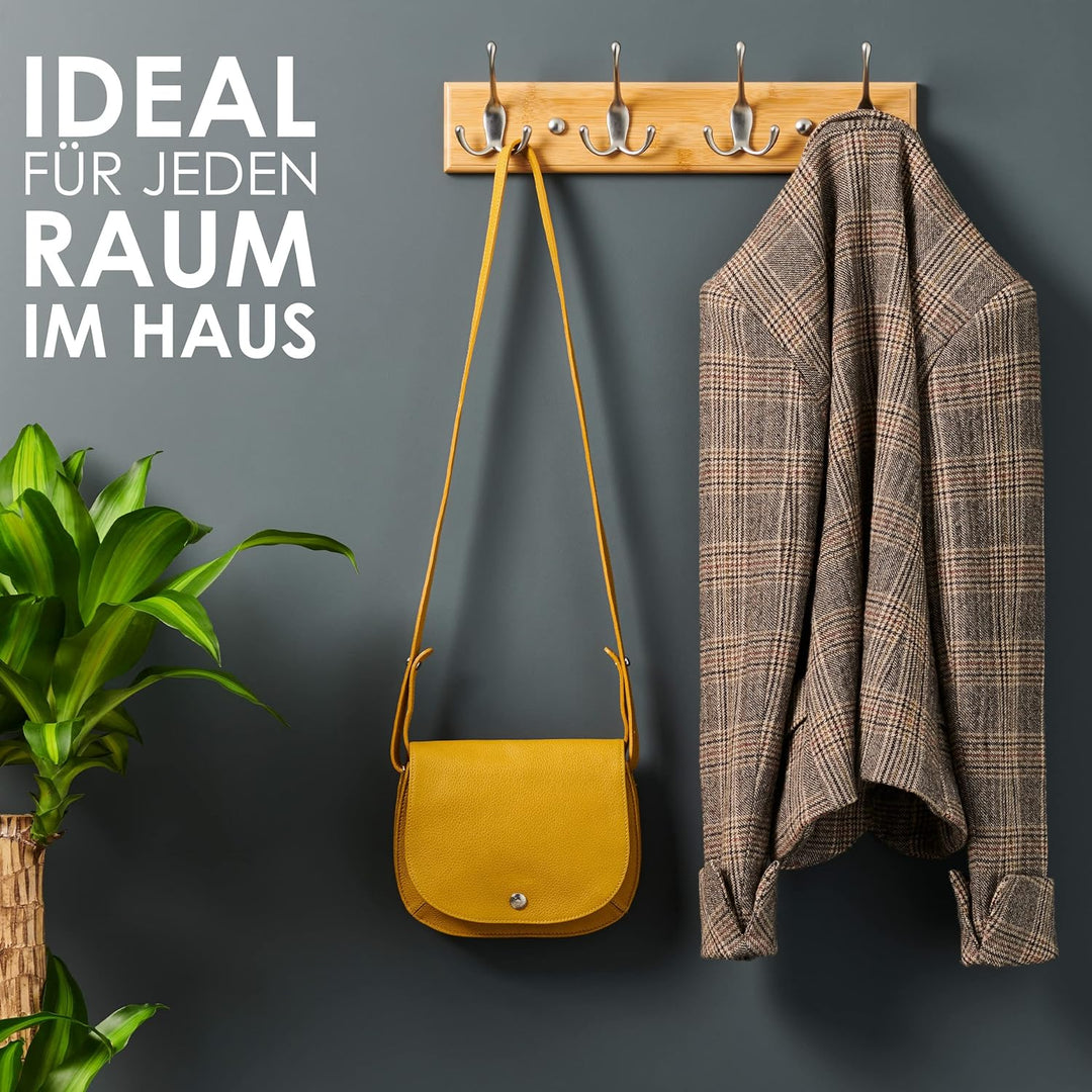 LARHN Garderobenhaken Holz - Garderobenleiste Holz mit 4 Haken in Nickel Matt - 42 cm - Kleiderhaken