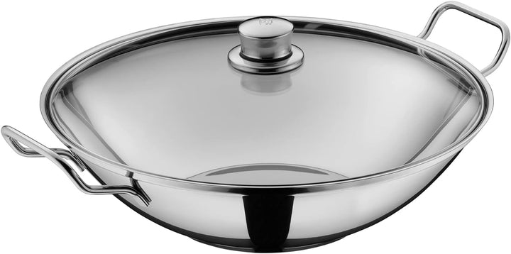 WMF Party Taiwan Wokpfanne Induktion 36 cm, Wok mit Deckel und Ablagegitter, Cromargan Edelstahl unb