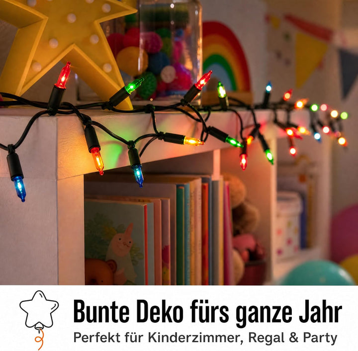 hellum Innen Lichterkette Weihnachtsbaum mit 100 bunten Lichter, Weihnachtsdeko modern grünes Kabel