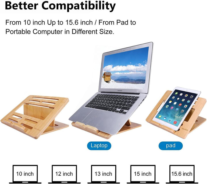 Laptop ständer Bambus, Notebook, verstellbar, mit 4 Winkeln, Notebook-Halterung, zusammenklappbarer