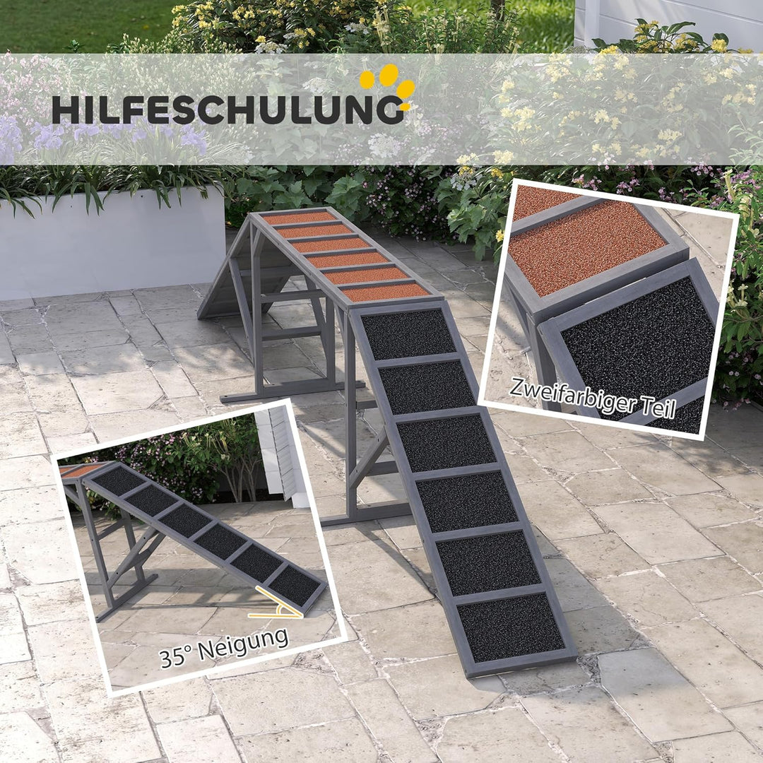 PawHut Hunde Agility Steg Agility-Ausrüstung für Hunde mit Sicherheitsstange Rutschfester Oberfläche