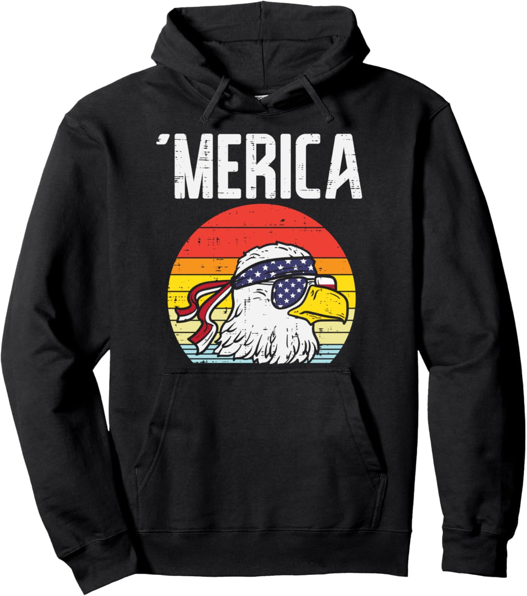 Merica Retro Eagle Bandana American Flag 4th Of July Fourth Pullover Hoodie