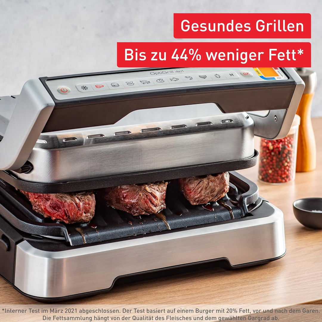 Tefal OptiGrill 2in1 Kontaktgrill, Aufklappbar, Tischgrill, 9 Programme, Garstufenanzeige, Grillzang