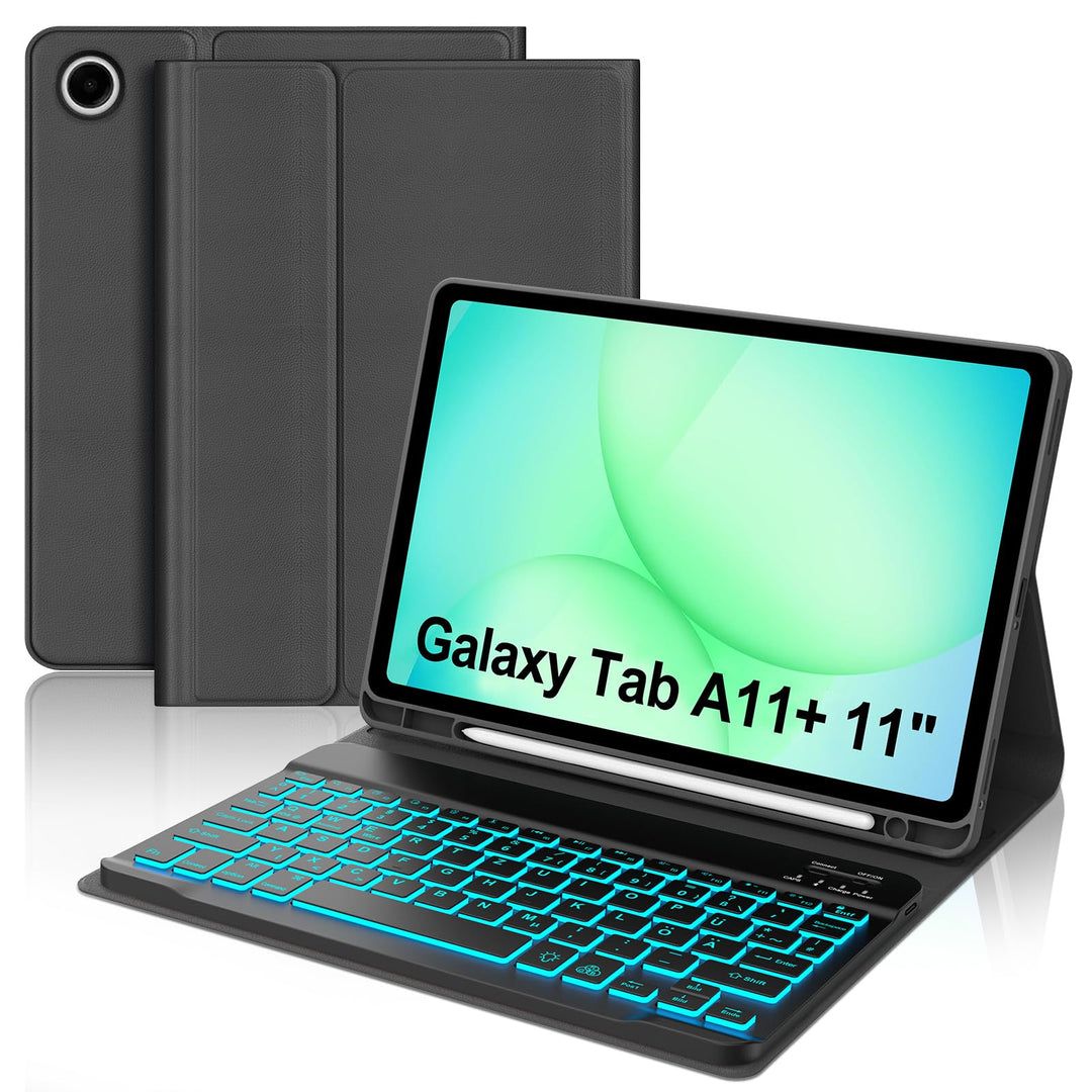 JADEMALL Für Galaxy Tab A11 Plus 11" Hülle mit 7-Farben LED Beleuchtung Tastatur - Abnehmbares Keybo