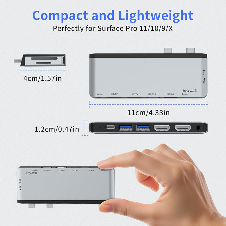 Surface Pro 11/10/9 Hub Dockingstation mit Dual HDMI 4K@60Hz, USB C Thunerbolt 4 (8K Video+40Gbps+10