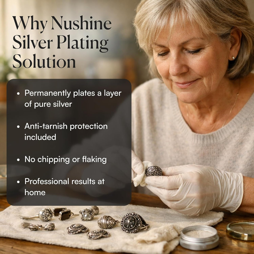 Nushine Versilberungslösung, 50 ml – dauerhaft reines Silber auf abgenutztes Silber, Messing, Kupfer