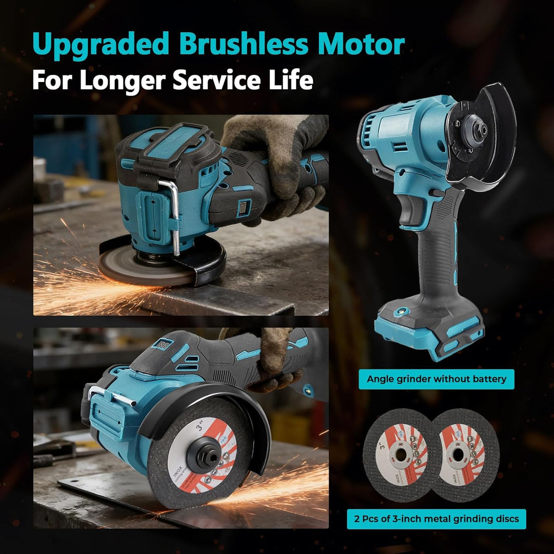 Mini-Winkelschleifer, kompatibel mit Makita18 V, bürstenlos, schnurlos, 20.000 U/min, 75 mm, kleines
