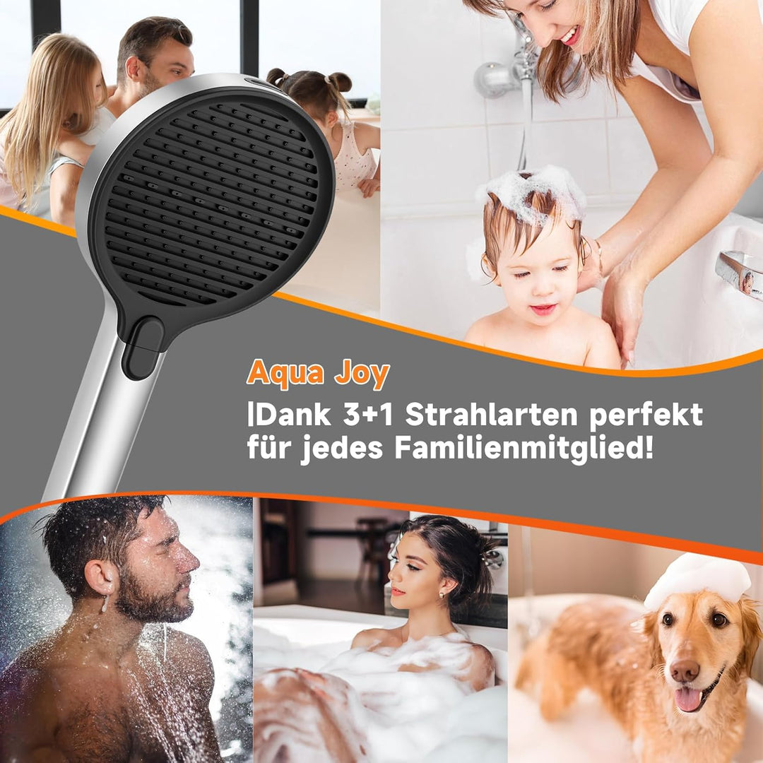 Ronvie Duschkopf Gross Φ140mm mit 3+1 Strahlarten, Wassersparender Hochdruck Sparduschkopf mit Druck