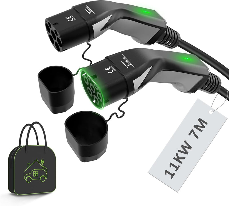 Teskee EV-Ladekabel EV-Ladegerät Typ 2 zu Typ 2 mit Anzeigeleuchten Tragbare Tasche Kompatibel mit A