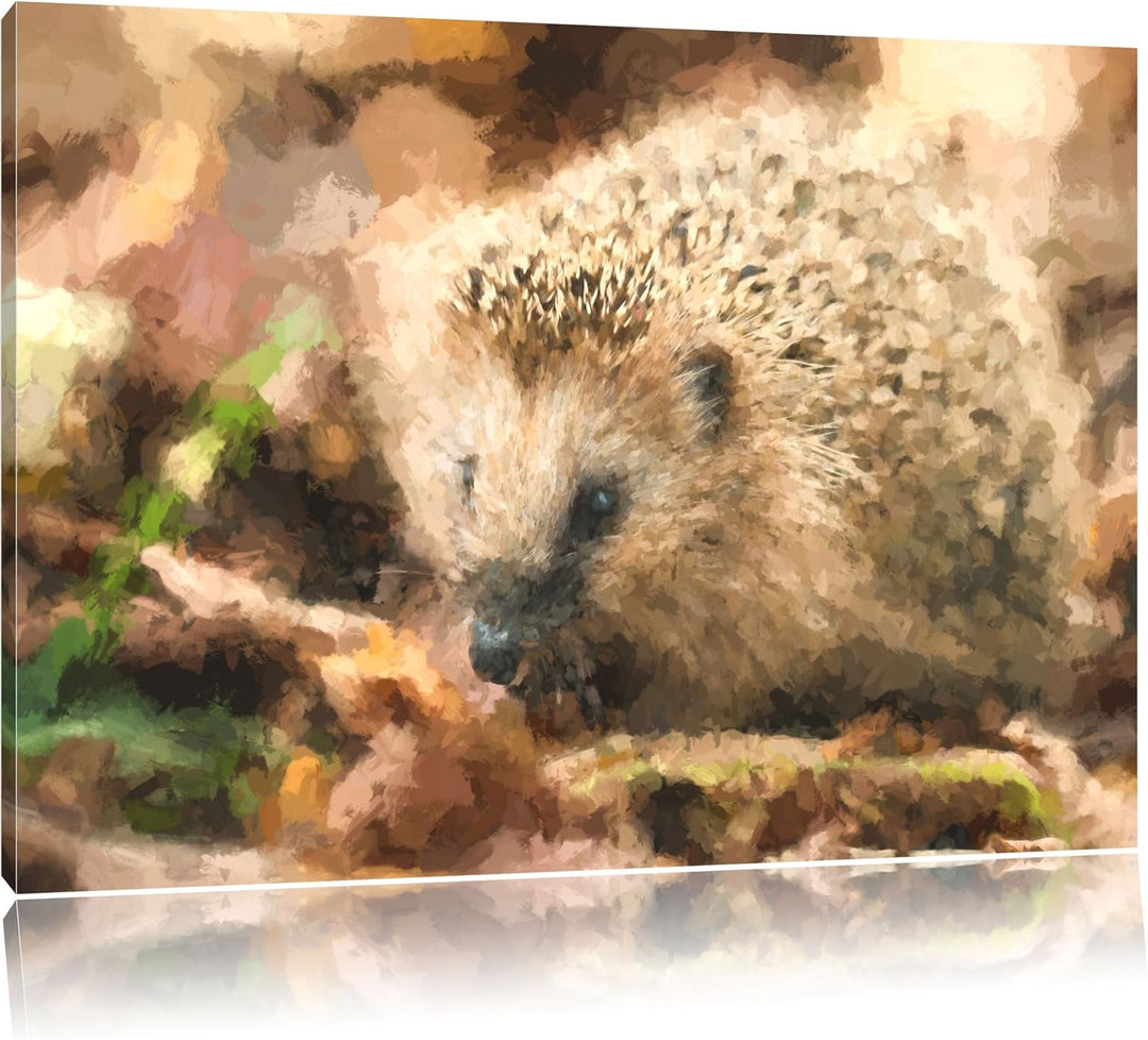 Pixxprint Igel im Laub als Leinwandbild/Grösse: 100x70 cm/Wandbild/Kunstdruck/fertig bespannt, 100x7