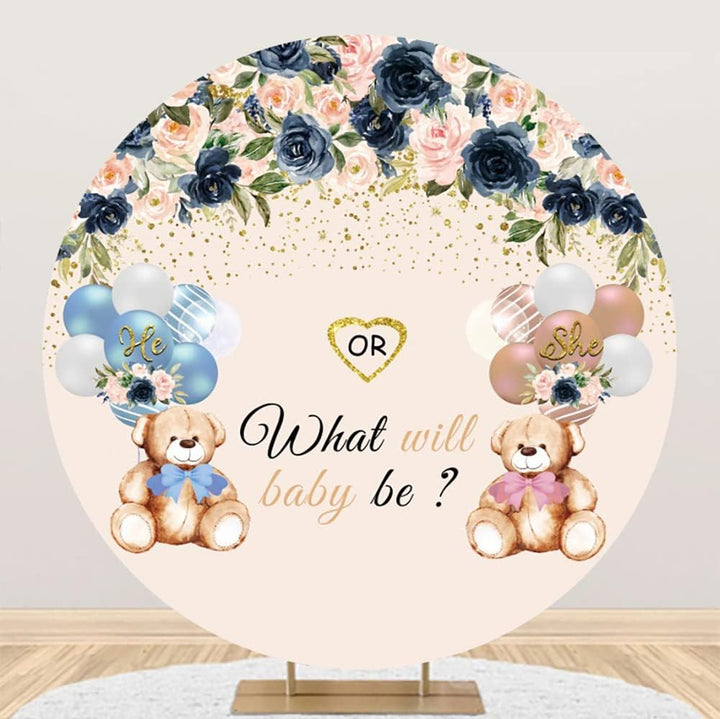 Renaiss 2m Baby Dusche Rundes Hintergrund Bear Flower Gender Reveal Fotografie Hintergrund Junge ode