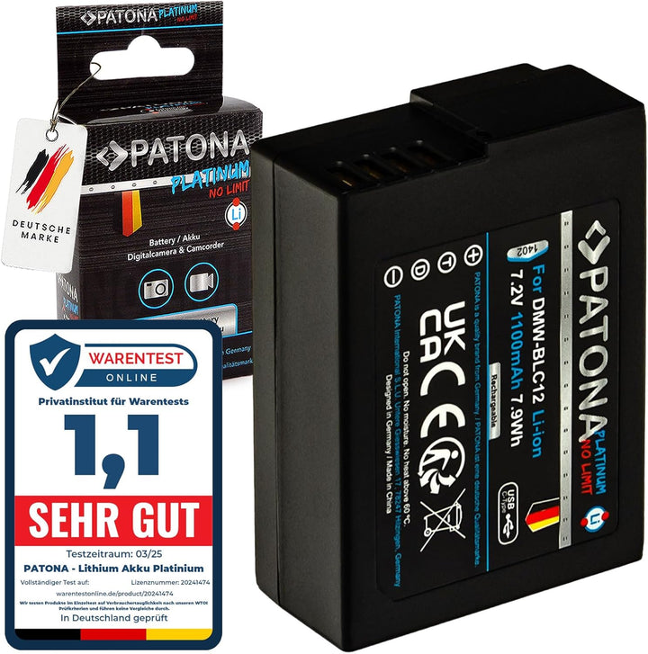 PATONA Platinum DMW-BLC12 E USB Akku 1100mAh mit direktem USB-C Eingang (1402) DC FZ1000 II G91 DMC