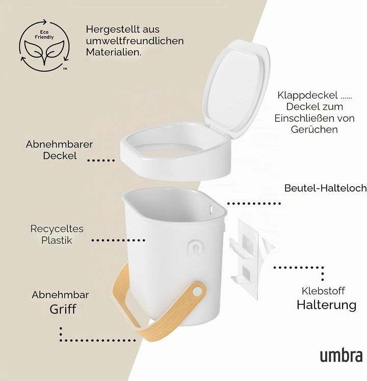 Umbra Bellwood Komposteimer für Küche – Biomülleimer für Arbeitsplatte oder Schranktür, 6l Kompostbe
