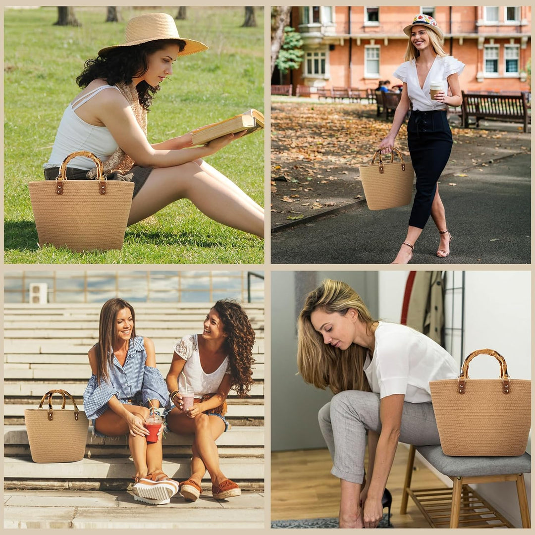 MengH-SHOP Handtasche Grosse Sommer Strandtasche Handgewebte Shopper Tasche mit Griff Frauen Henkelt