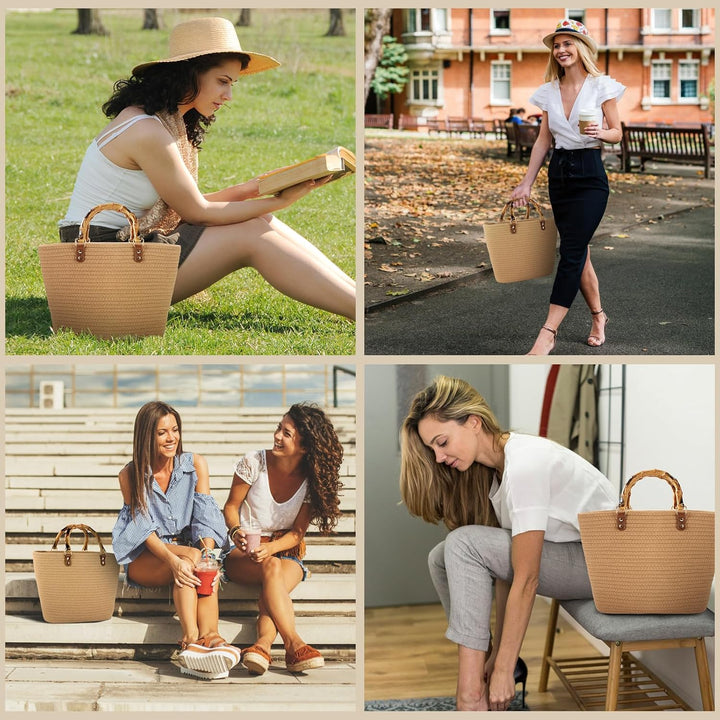 MengH-SHOP Handtasche Grosse Sommer Strandtasche Handgewebte Shopper Tasche mit Griff Frauen Henkelt