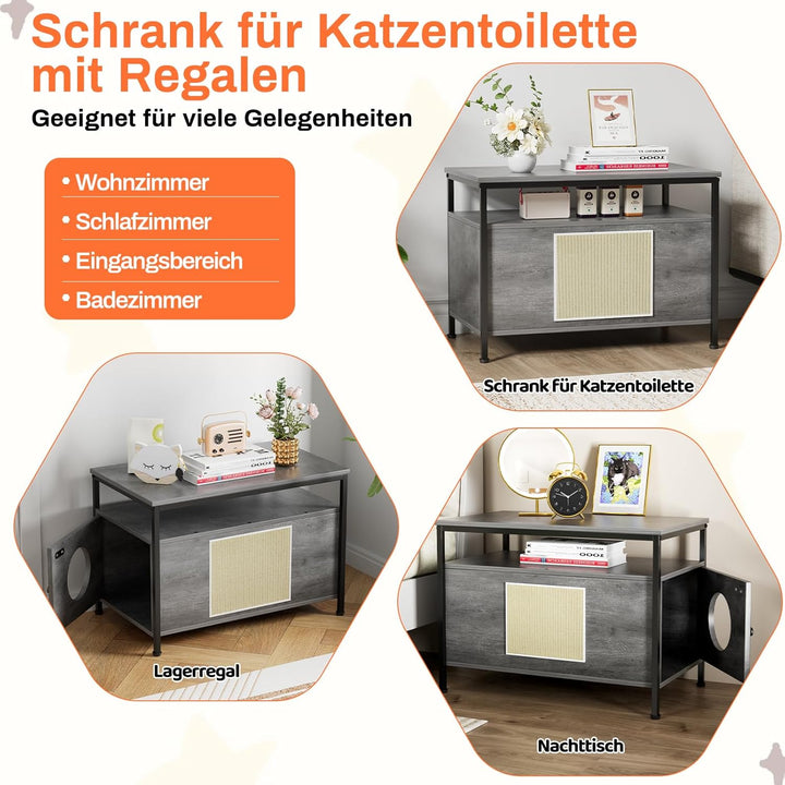 MAMIZO Katzenklo Schrank, Holz Katzenhaus mit Katzenhöhle, 80 x 50 x 59 cm, Katzentoilette mit Offen