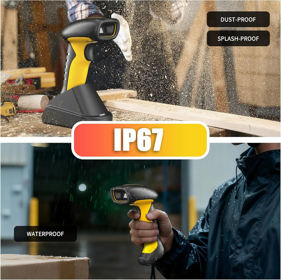 NETUM Upgraded QR Industrial Bluetooth Barcode Scanner mit Ladedock, Wireless 2D 1D Barcode Reader 2
