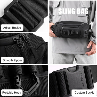 FANDARE Bauchtasche Herren Brusttasche Gürteltasche Sport Hüfttasche Nylon Sling Bag Damen Umhängeta