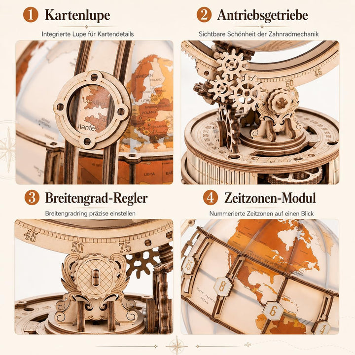 ROKR Holzpuzzle Erwachsene 3D Holz Puzzle Modell Mit Globus Modellbau, 180 Teilen, Luminous Globe