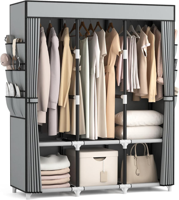 Kleiderschrank, Stoffschrank, Kleiderschränke mit Abdeckung, 3 Kleiderstangen, 6 Ablageflächen und S