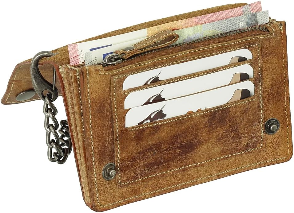 Ledershop24 Luxus Leder Bikerbörse mit Kette Biker Geldbörse Portemonnaie Geldbeutel 13,5 cm vers. F
