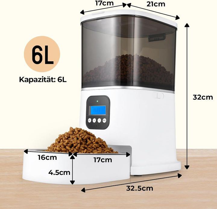 Futterautomat Katze & Hund, 6L Katzenfutter Automat, Automatischer Futterspender mit Futternapf aus