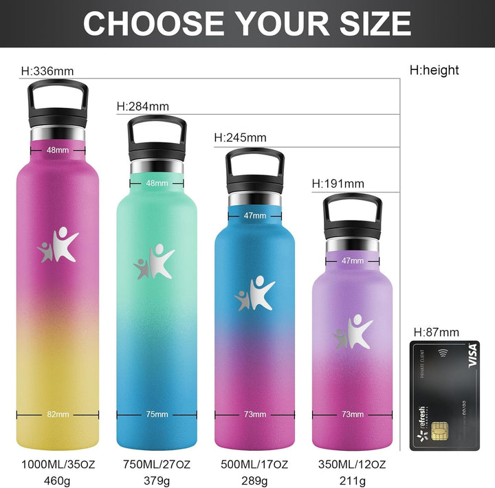 KollyKolla Thermoskanne 750ml, Thermosflasche mit Strohhalm, Kohlensäure Geeignet, Vakuum Edelstahl