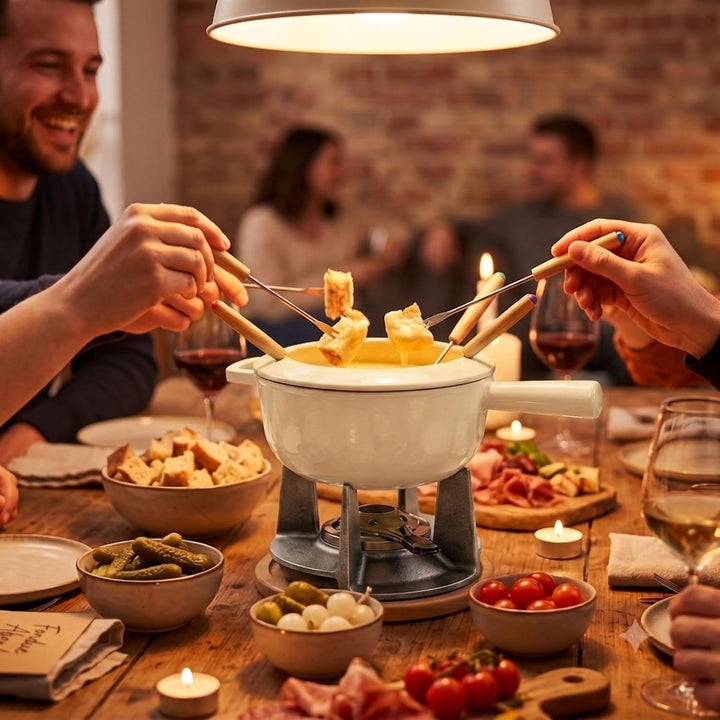 osoltus Fondue | Käsefondue | Fleischfondue Set Gusseisen 6 Personen Emaille | 13 TLG. inklusive Hol