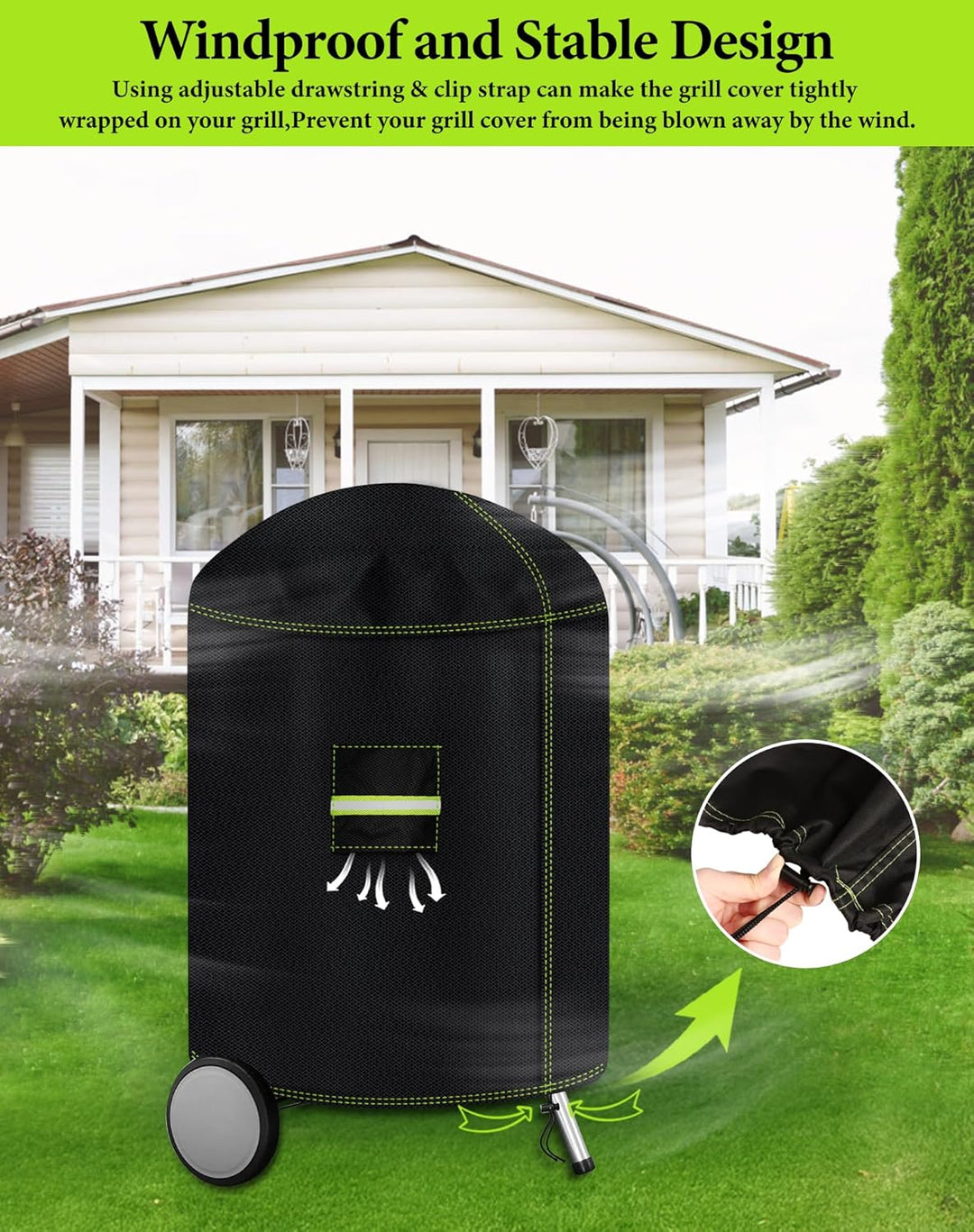VDISRR Kugelgrill Abdeckung, 600D Oxford Heavy Duty Grillabdeckung für Weber Kugelgrill 57 cm, Grill