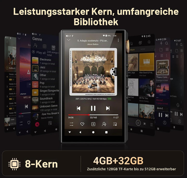 160GB Hi-Res Audio Player, Oilsky HiFi MP3 Player Bluetooth und WiFi, 4,02" Digitaler DSD512 Verlust