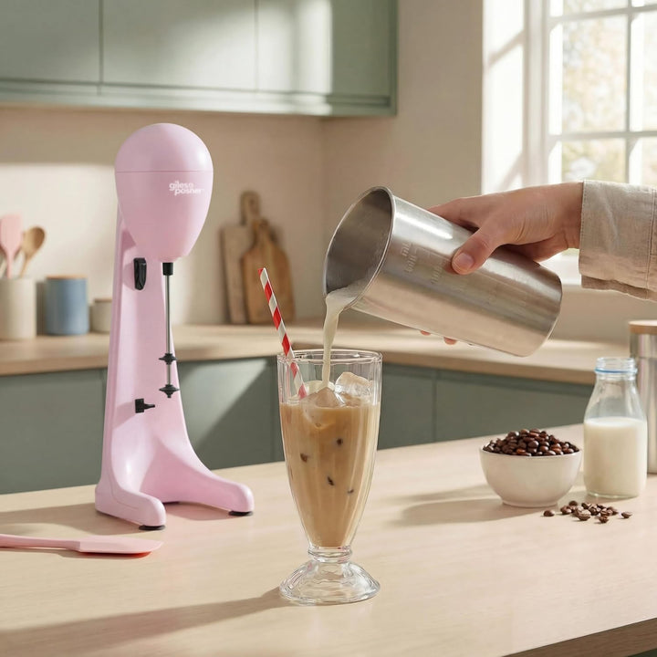 Giles & Posner Milchshake-Maker – Elektrischer Getränkezubereiter mit 500 ml Edelstahlbecher, 2 Gesc